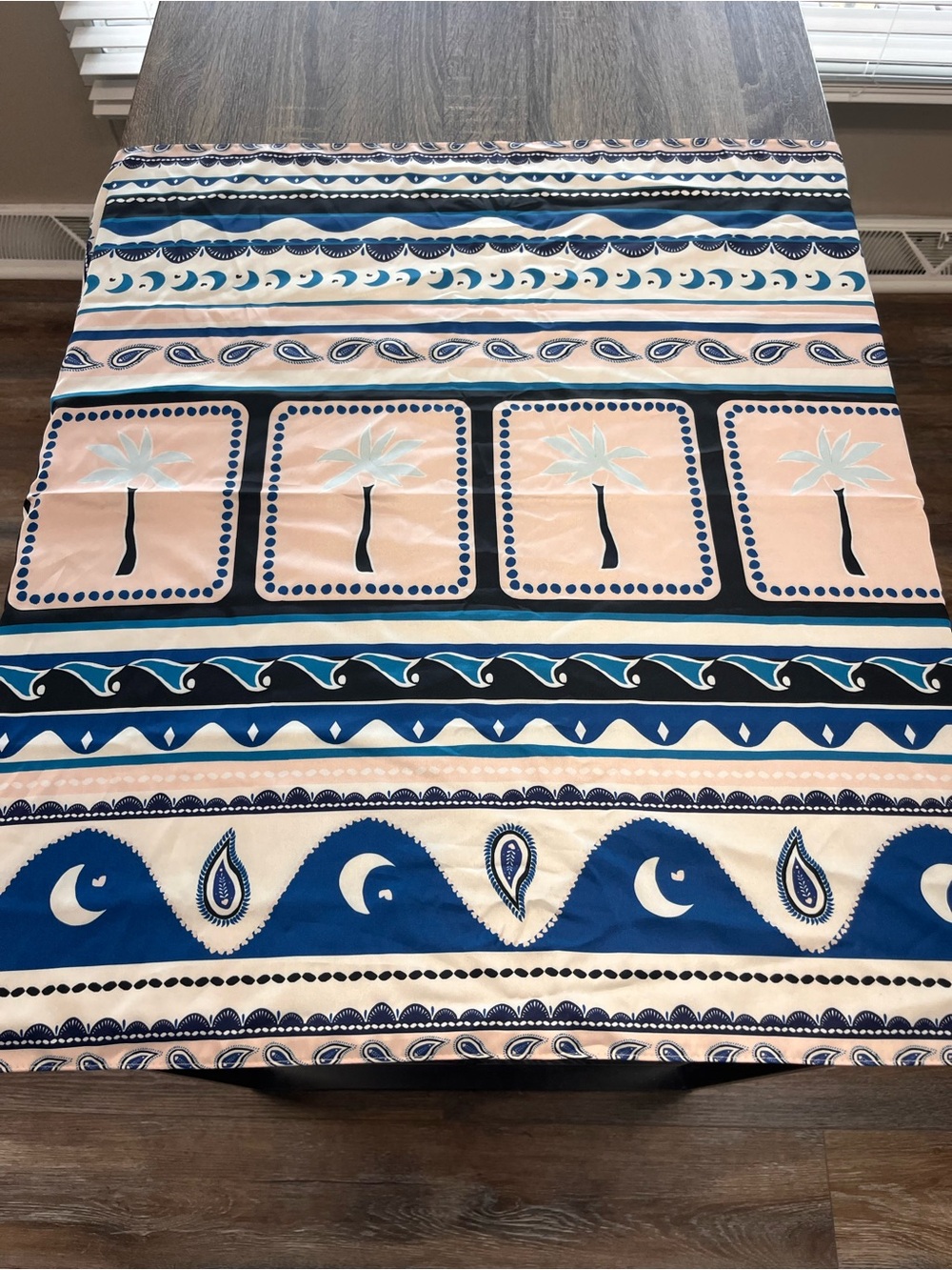 Anthropologie Navy Blue and Peach Printed Wrap Scarf Retired design